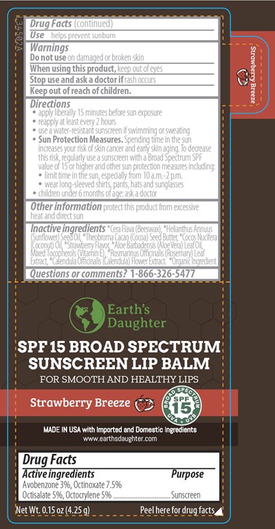 Earth's Daughter Strawberry Breeze Spf 15 Broad Spectrum Lip Balm 0.15 Oz Label (85034 109 01 Earths Daughter Spf Strawberry Jpg)